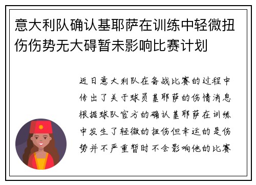 意大利队确认基耶萨在训练中轻微扭伤伤势无大碍暂未影响比赛计划